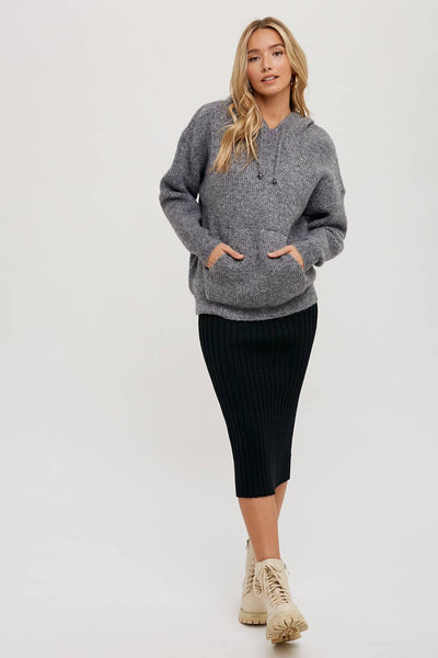 RIBBED KNIT SWEATER HOODIE
