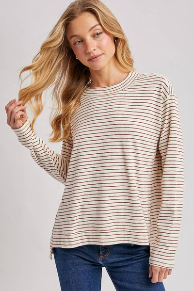 STRIPED CREW NECK  SLOUCHY KNIT TOP