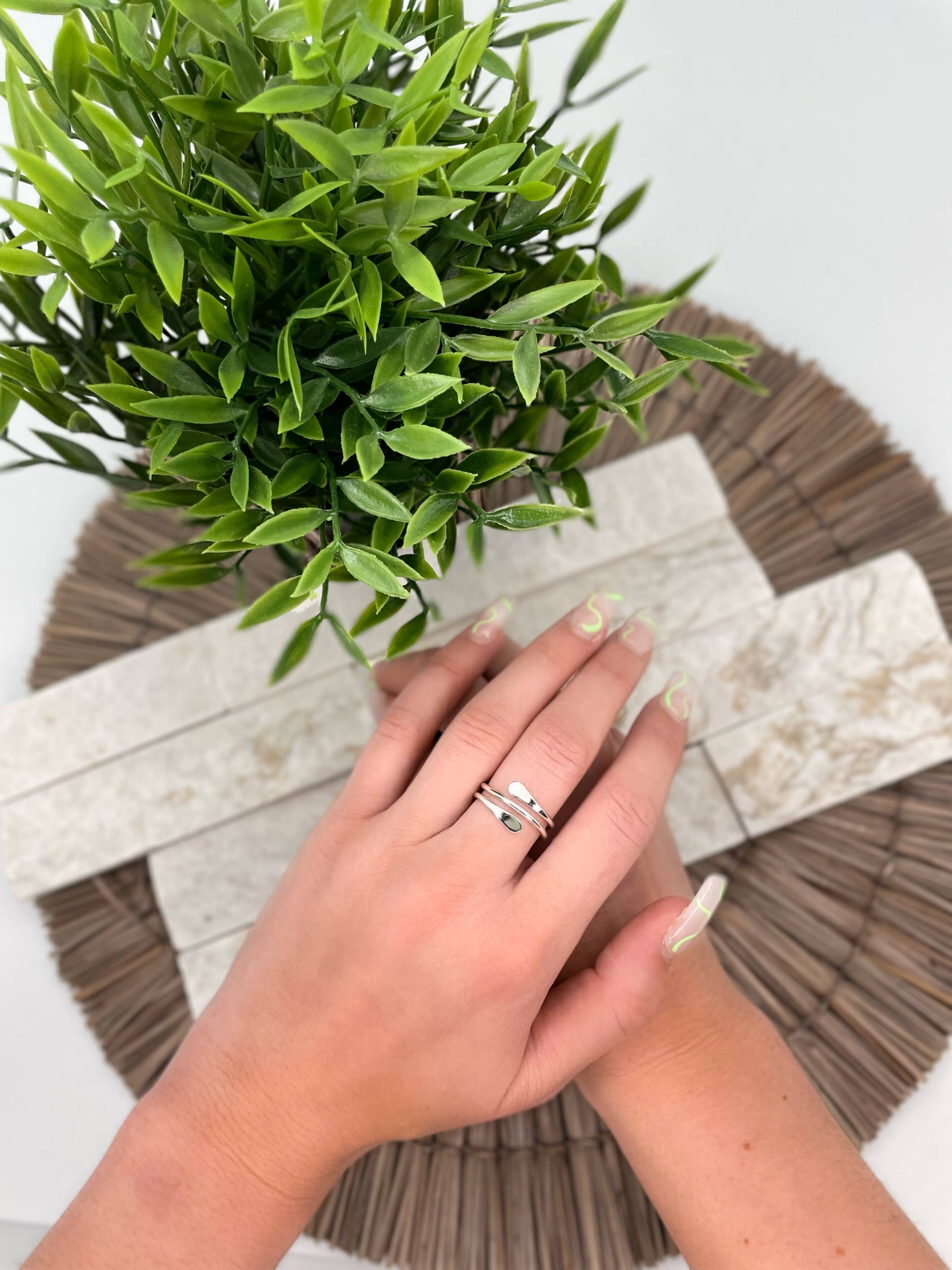 Silver Plated Adjustable Ring - Coil With Flat Ends