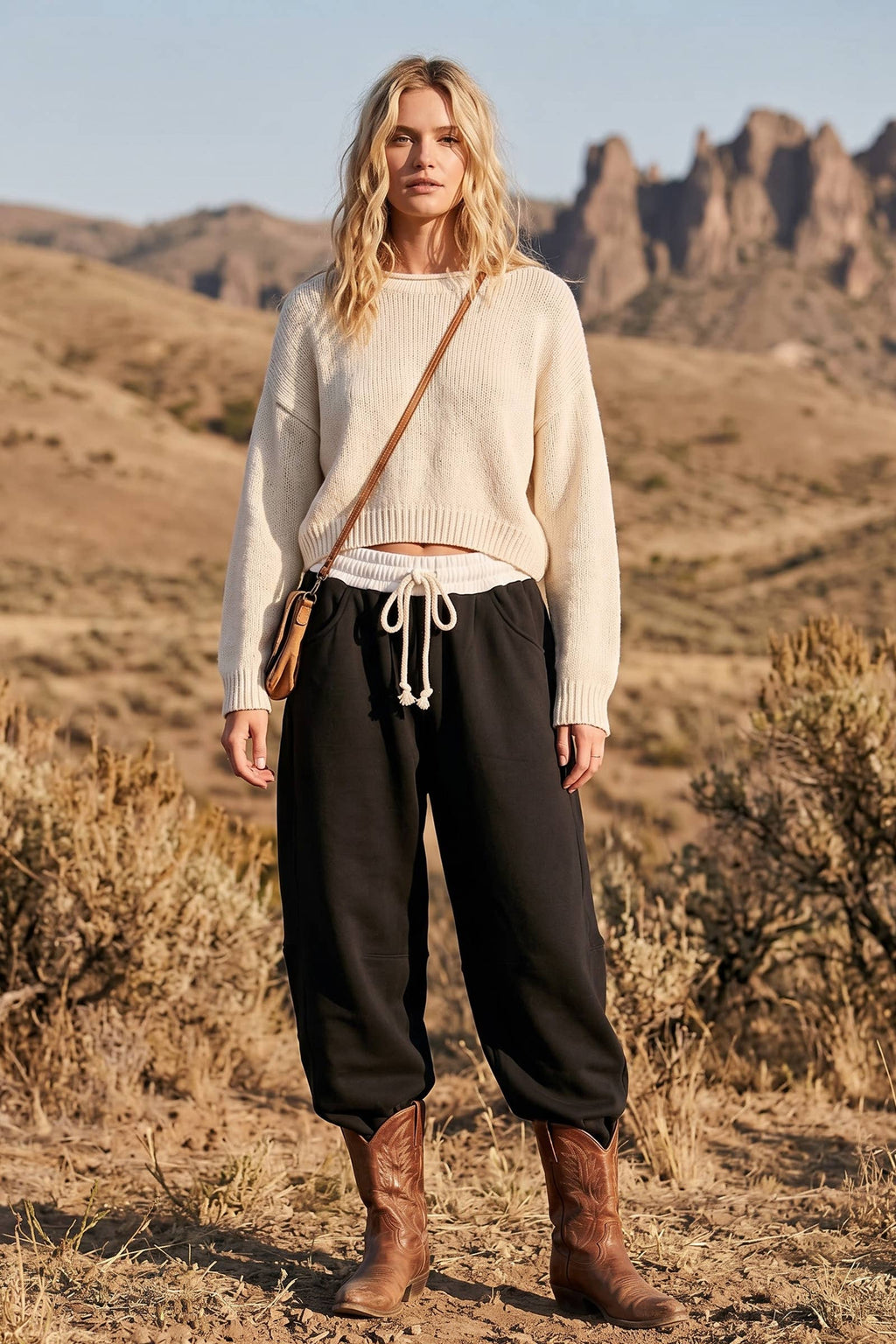 Fleece-Lined Oversized Barrel Leg Drawstring Pants