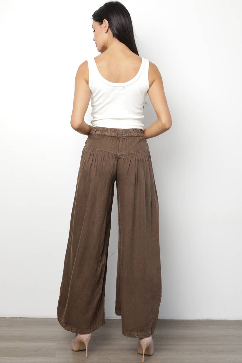 B3794-ASIS ACID WASH BUTTON FRONT WIDE LEG PANTS