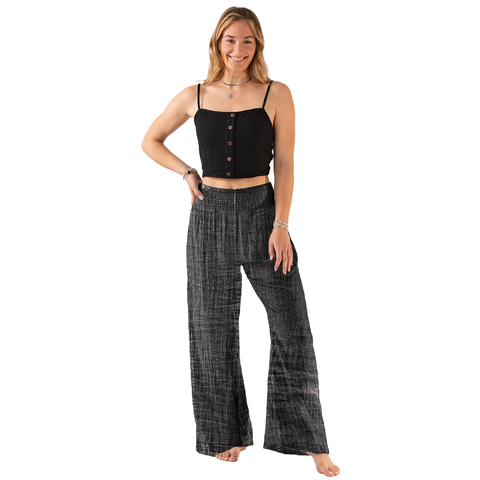 Vintage Black Cotton Wide Leg Pants