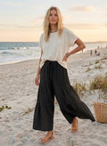 Linen Blend Tiered Wide Leg Palazzo Full Length Pants