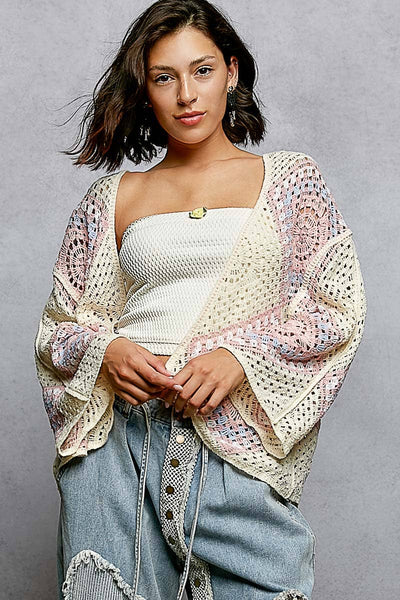 Granny Square Weave Roomy Fit Crochet Open Cardigan Top