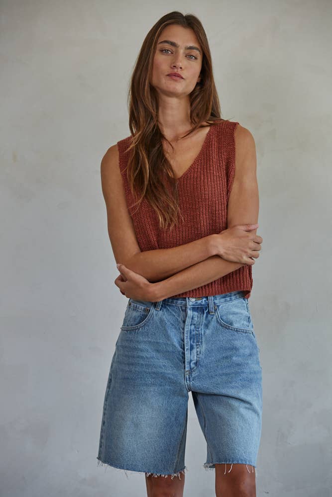 Knit Sweater Cotton Acrylic V-Neck Vest Top
