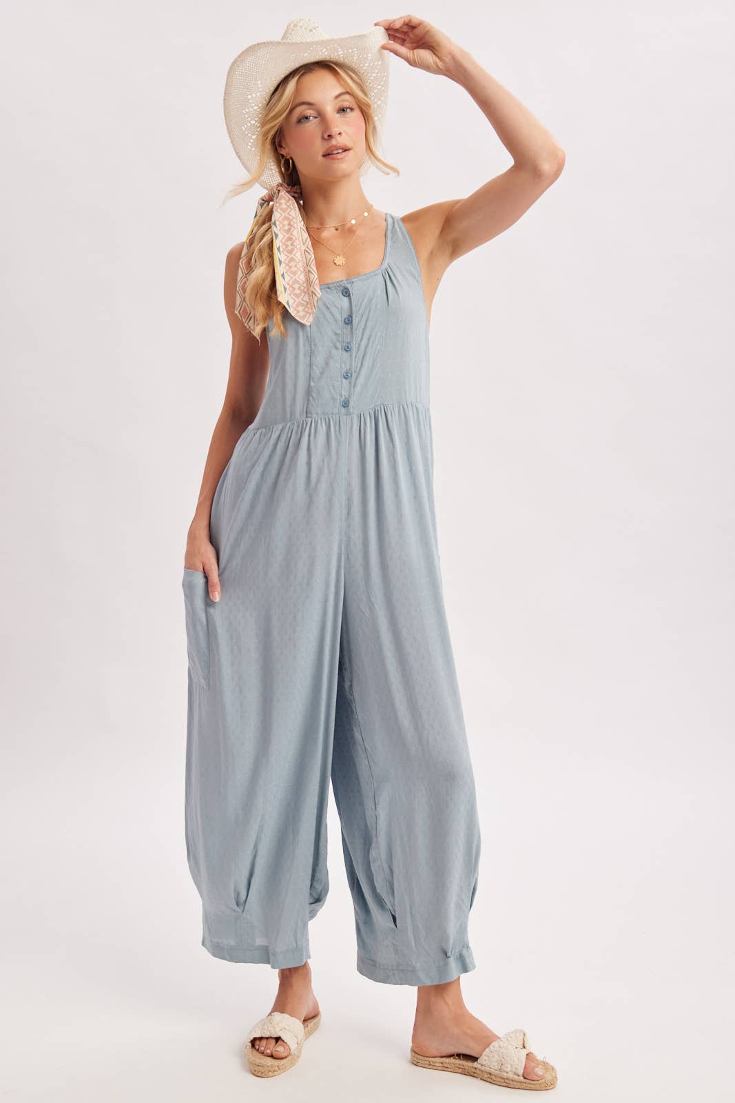 BOHO CROSS-BACK RELAXED SLEEVELESS JUMPSUIT
