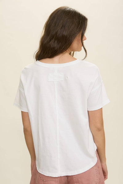 EXPOSED SEAM RAW EDGE SHORT SLEEVE KNIT TOP