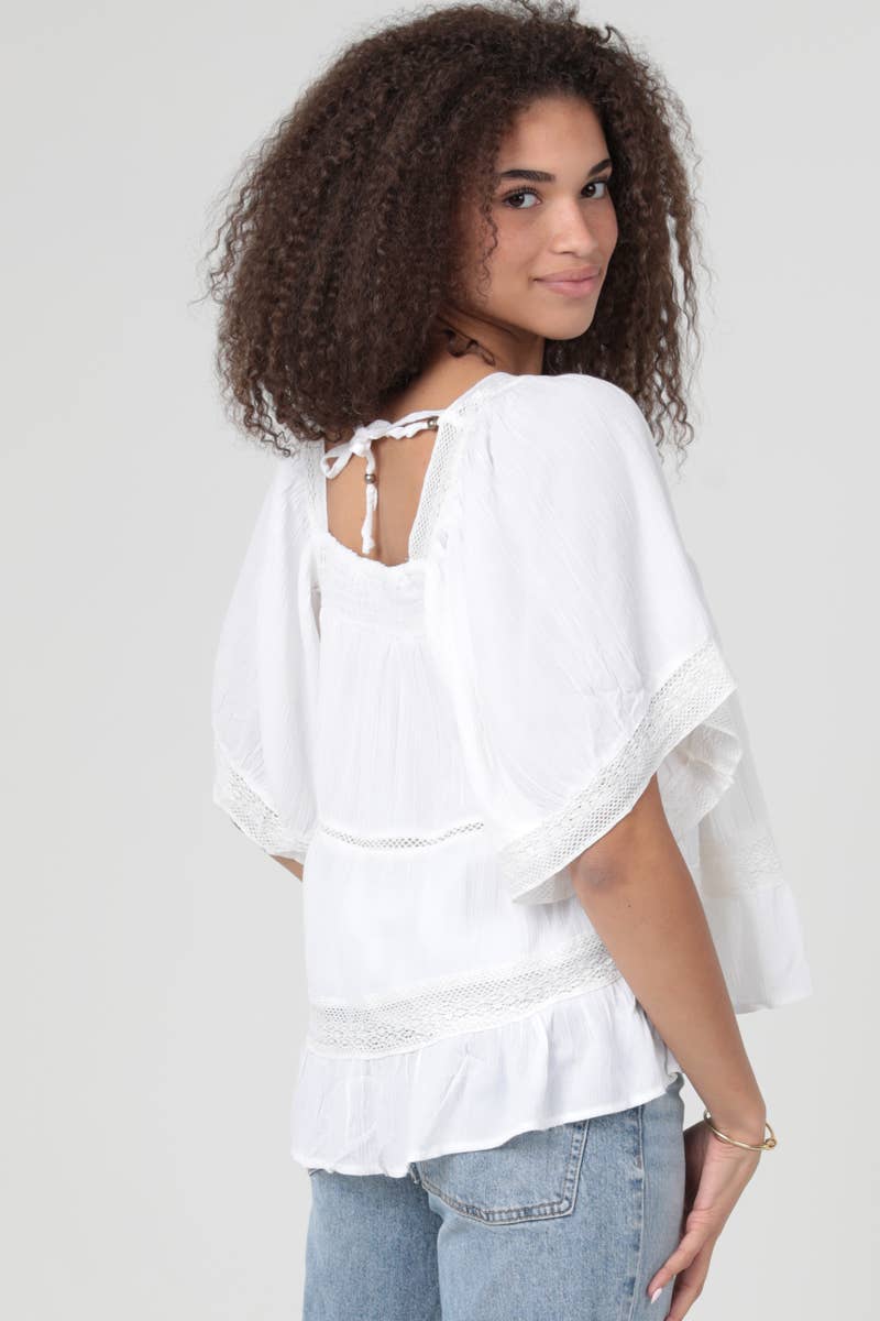 LACE TRIM SQUARE NECK BLOUSE