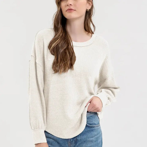 DROP SHOULDER LONG SLEEVE SWEATER KNIT TOP