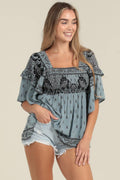RUFFLE SLEEVES SMOCKED BUST BLOUSE
