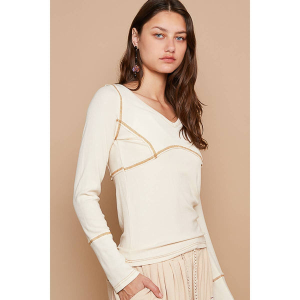 V-neck long sleeve solid knit top