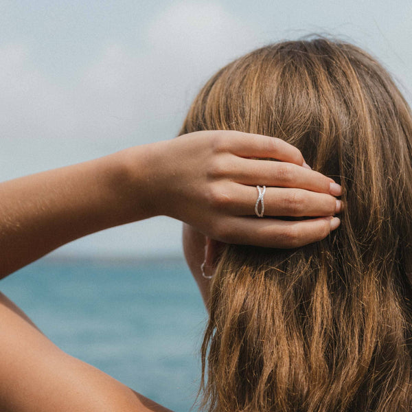 Layered Deep Wave Ring, Adjustable Silver Thumb Ring