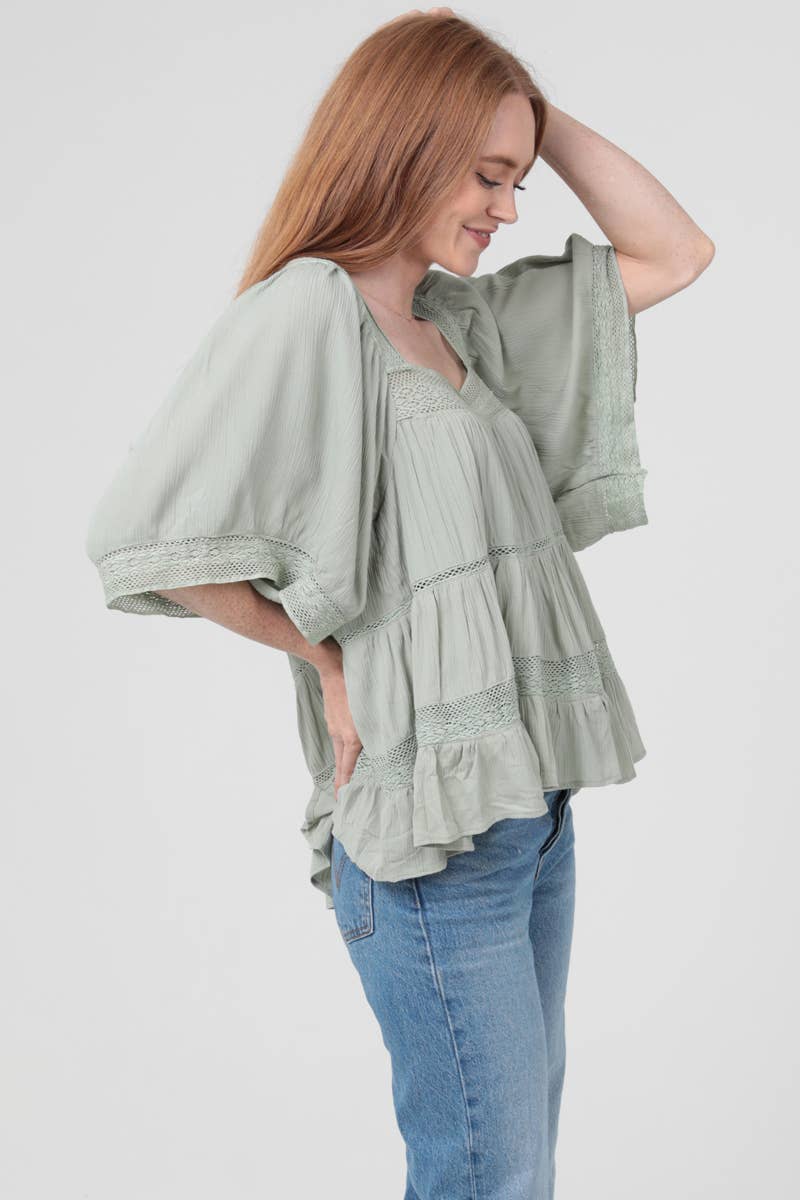 LACE TRIM SQUARE NECK BLOUSE