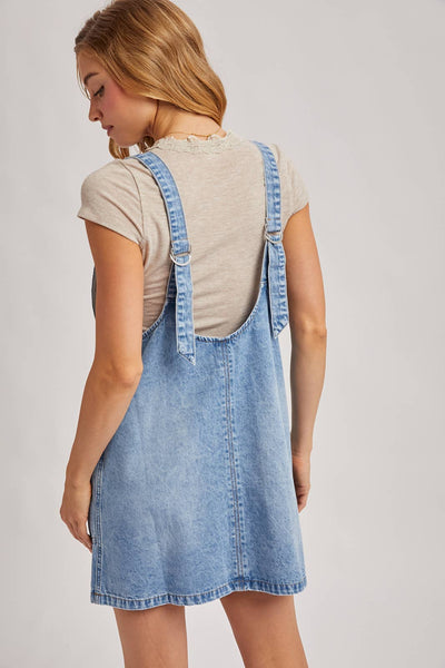 DENIM WASHED OVERALL POCKET DRESS