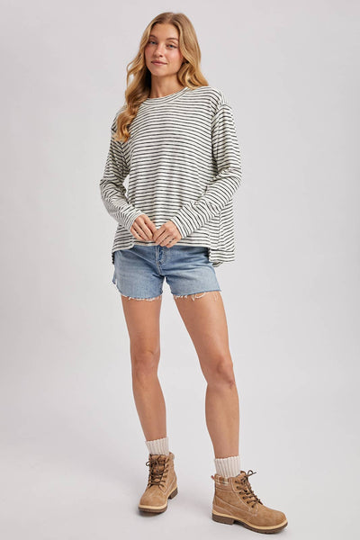 STRIPED CREW NECK  SLOUCHY KNIT TOP