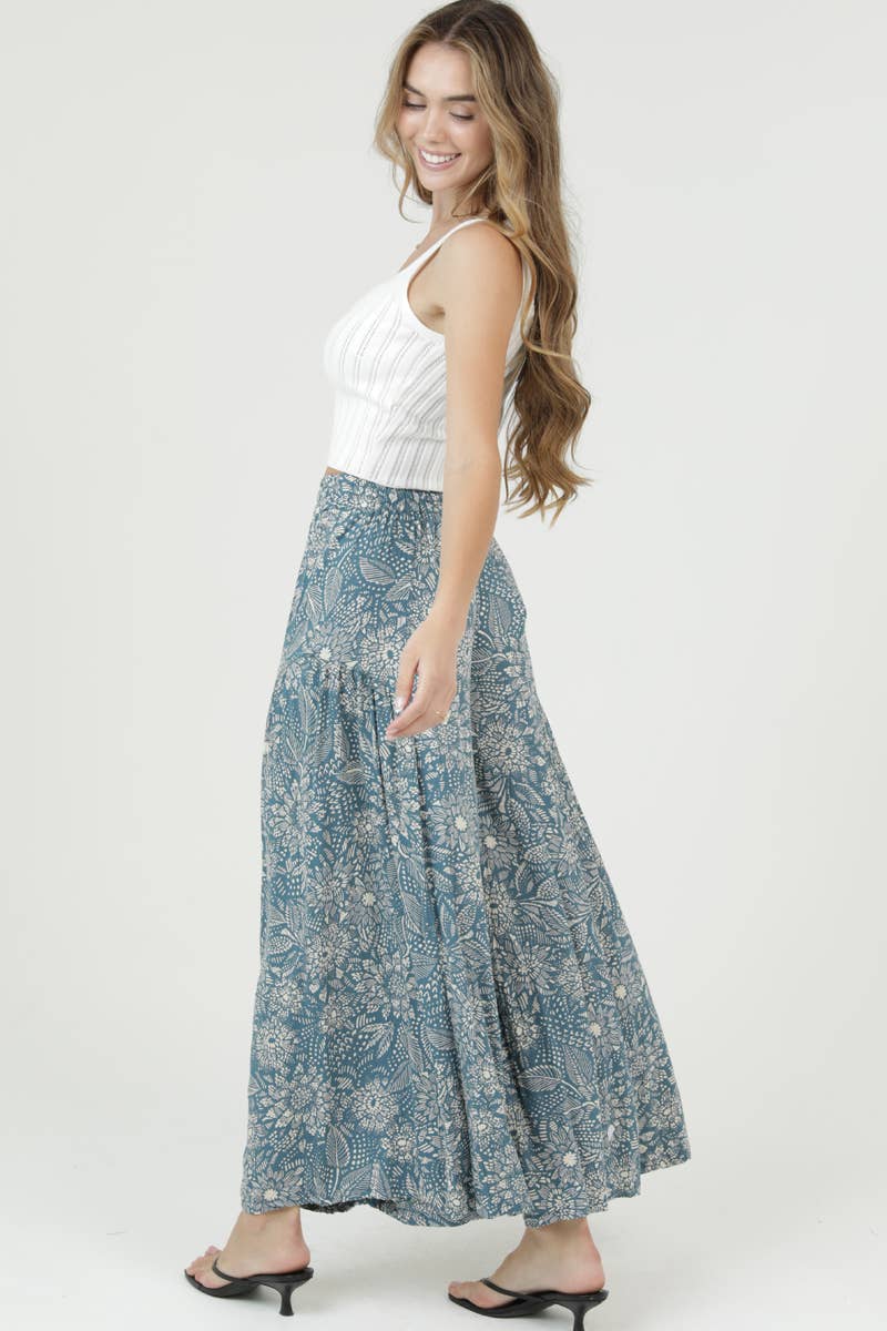 B3726-A982 PRINTED WIDE LEG PANTS WITH ELASTIC DRAWSTRING WA