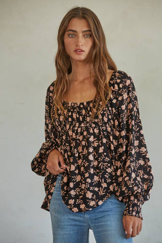 L6878 | Woven Rayon Floral Print Flare Top