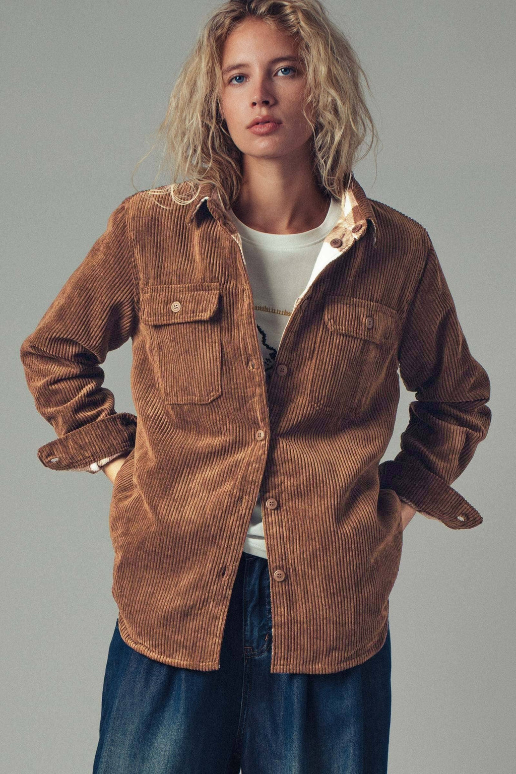 Plaid Lined Corduroy Flannel Shacket