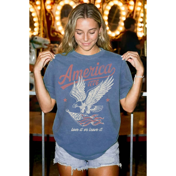 AMERICA 1776 LOVE IT OR LEAVE IT MINERAL GRAPHIC TEE