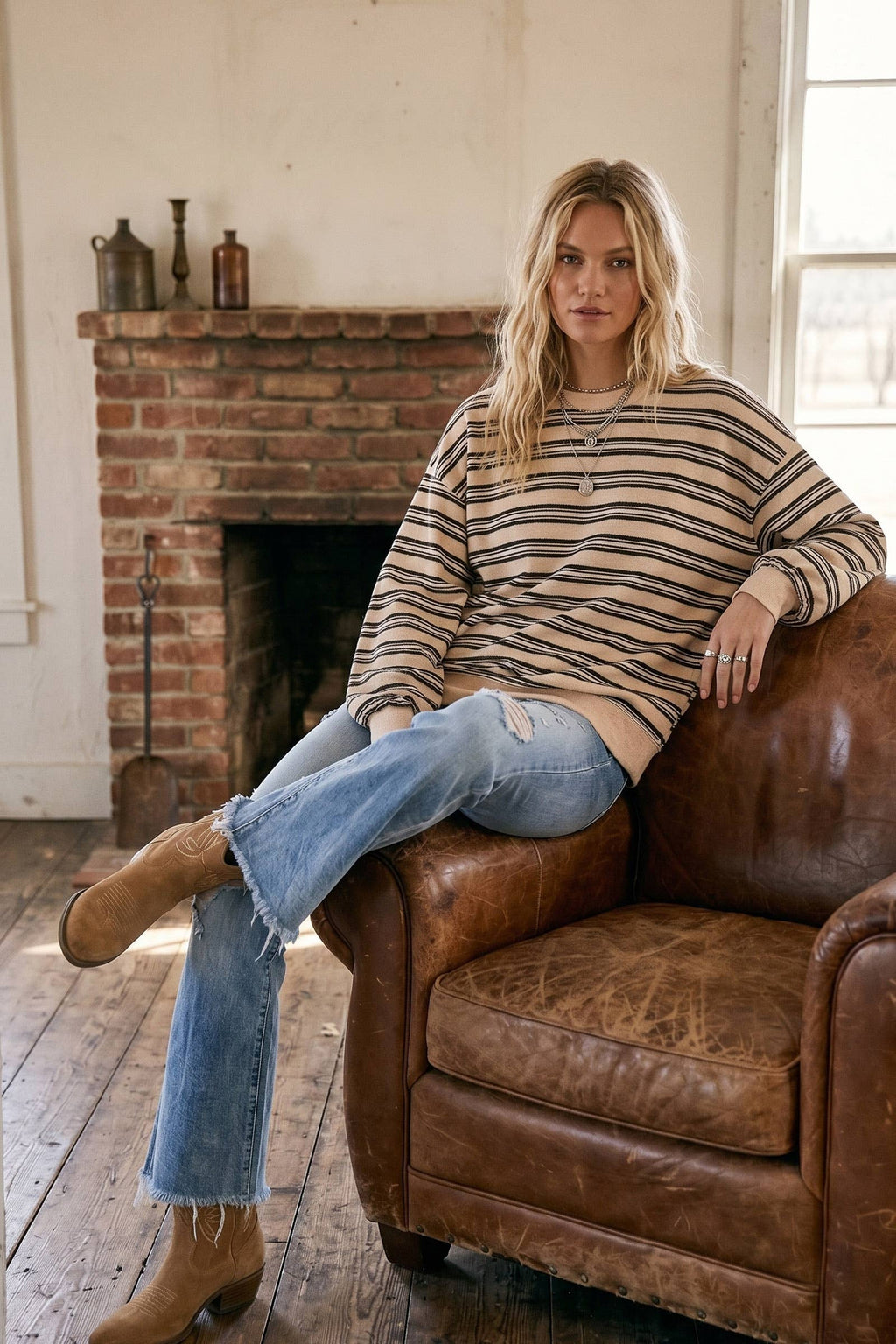 Oversized French Terry Striped Sweatshirt