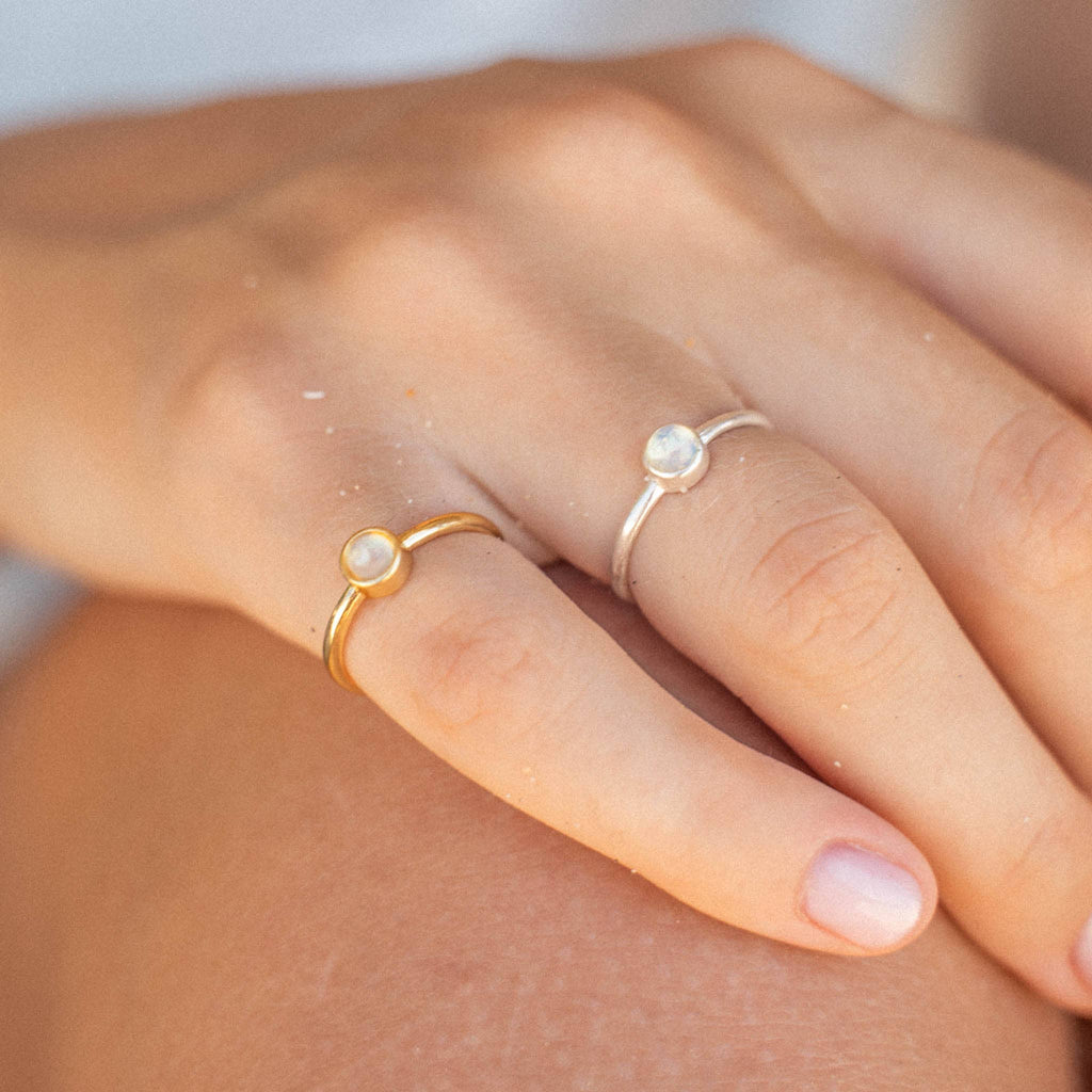 Gemstone Adjustable Ring, Dainty Silver Stacking Ring