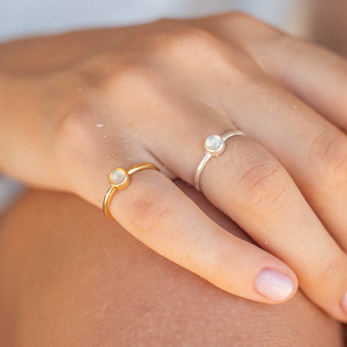 Gemstone Adjustable Ring, Dainty Silver Stacking Ring