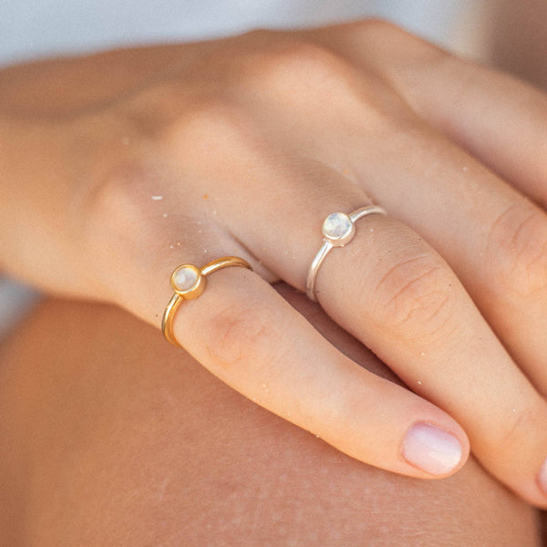 Gemstone Adjustable Ring, Dainty Silver Stacking Ring