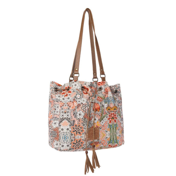 Southern Bloom Cotton & Leather Bucket Bag in Clay Blossom