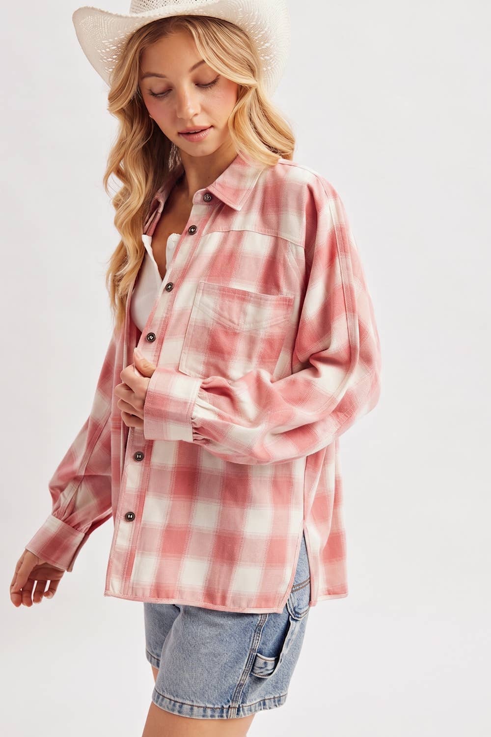 BUTTON DOWN PLAID SHACKET
