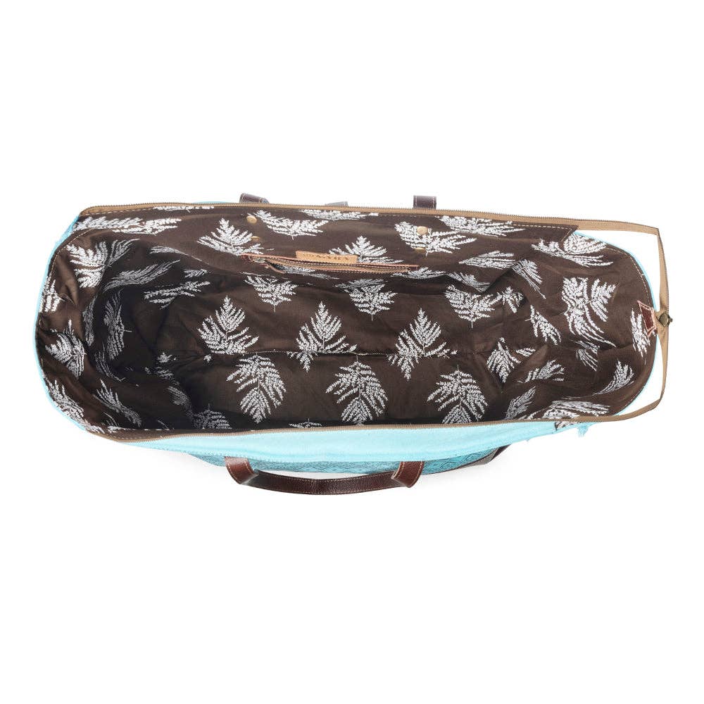 Aztec Sky Western Weekender Bag for Women in turquoise with print detail