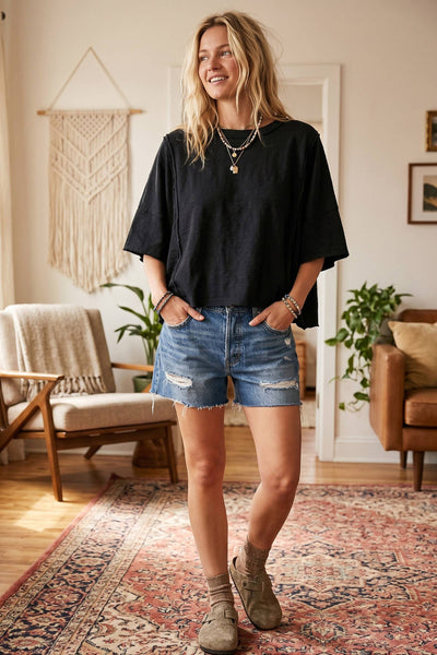 Cotton Slub Raw Edge Oversized Tee