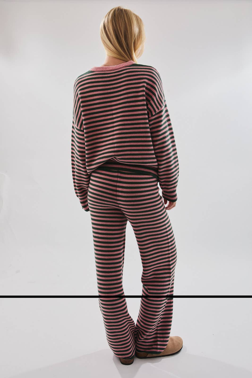 CREW NECK STRIPE SWEATER & WIDE LEG PANTS