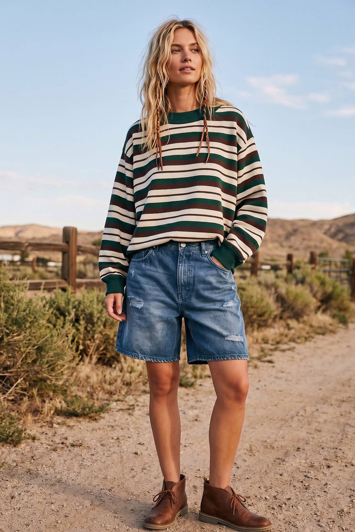 Oversized French Terry Striped Sweatshirt