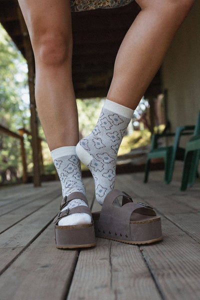 Retro Bloom Socks - Ivory