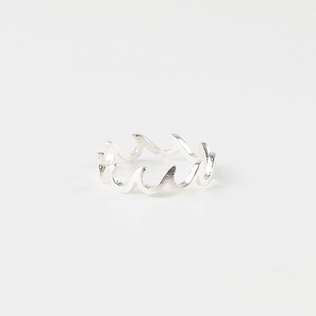 Crashing Wave Ring, Adjustable Dainty Silver Ring