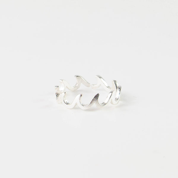 Crashing Wave Ring, Adjustable Dainty Silver Ring