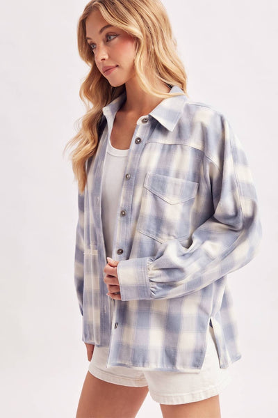 BUTTON DOWN PLAID SHACKET