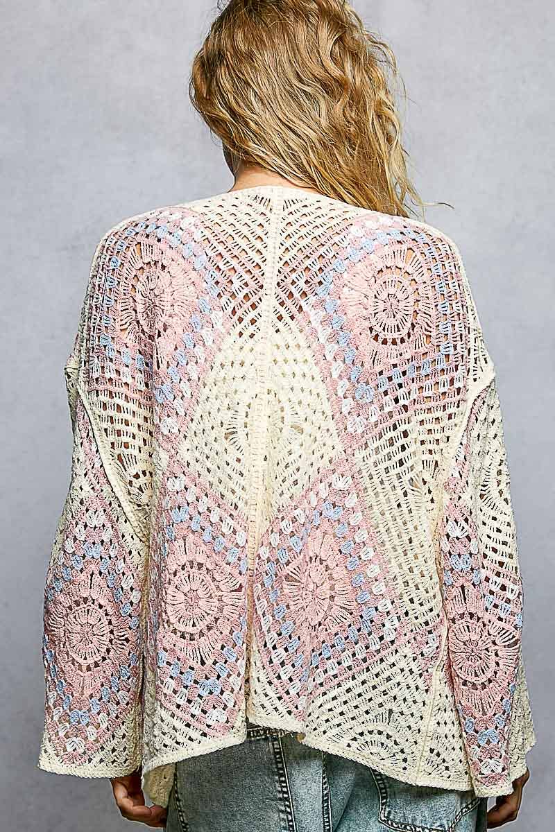 Granny Square Weave Roomy Fit Crochet Open Cardigan Top