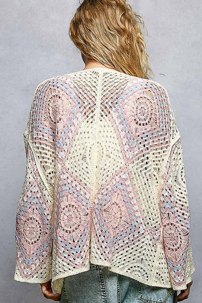 Granny Square Weave Roomy Fit Crochet Open Cardigan Top
