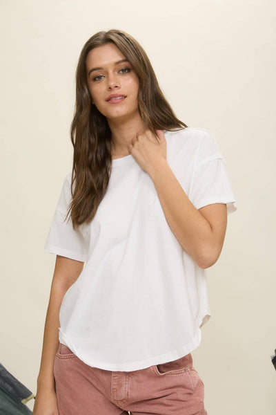 EXPOSED SEAM RAW EDGE SHORT SLEEVE KNIT TOP