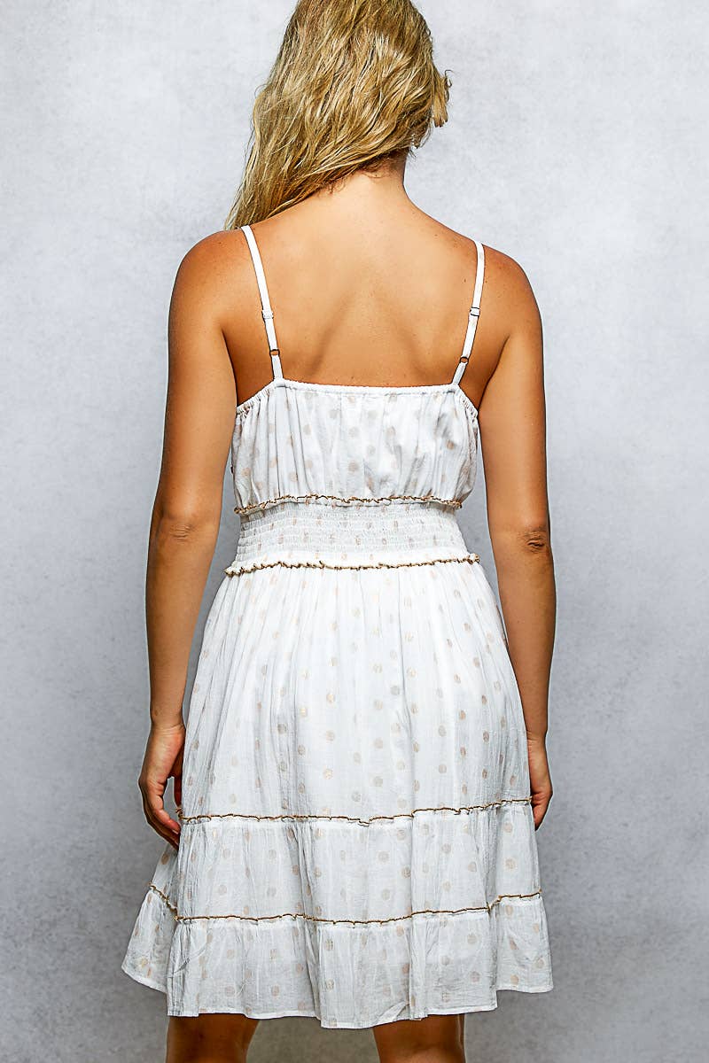 Sleeveless Smocked Waistband Floral Embroidered Print Dress