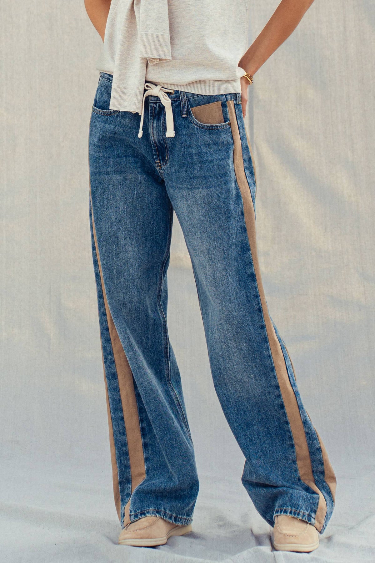 Wide-Leg Utility Stripe Denim Jeans