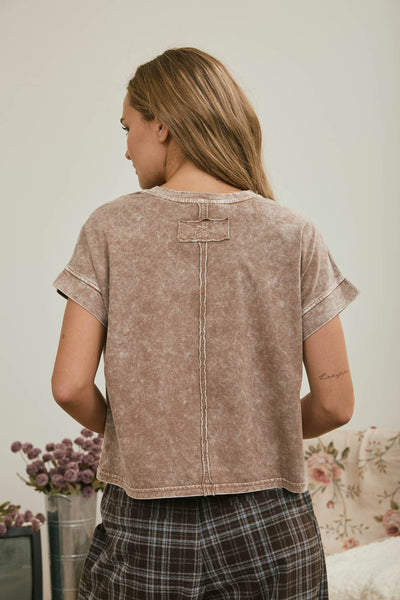 WASHED SHORT SLEEVE BOXY KNIT TOP