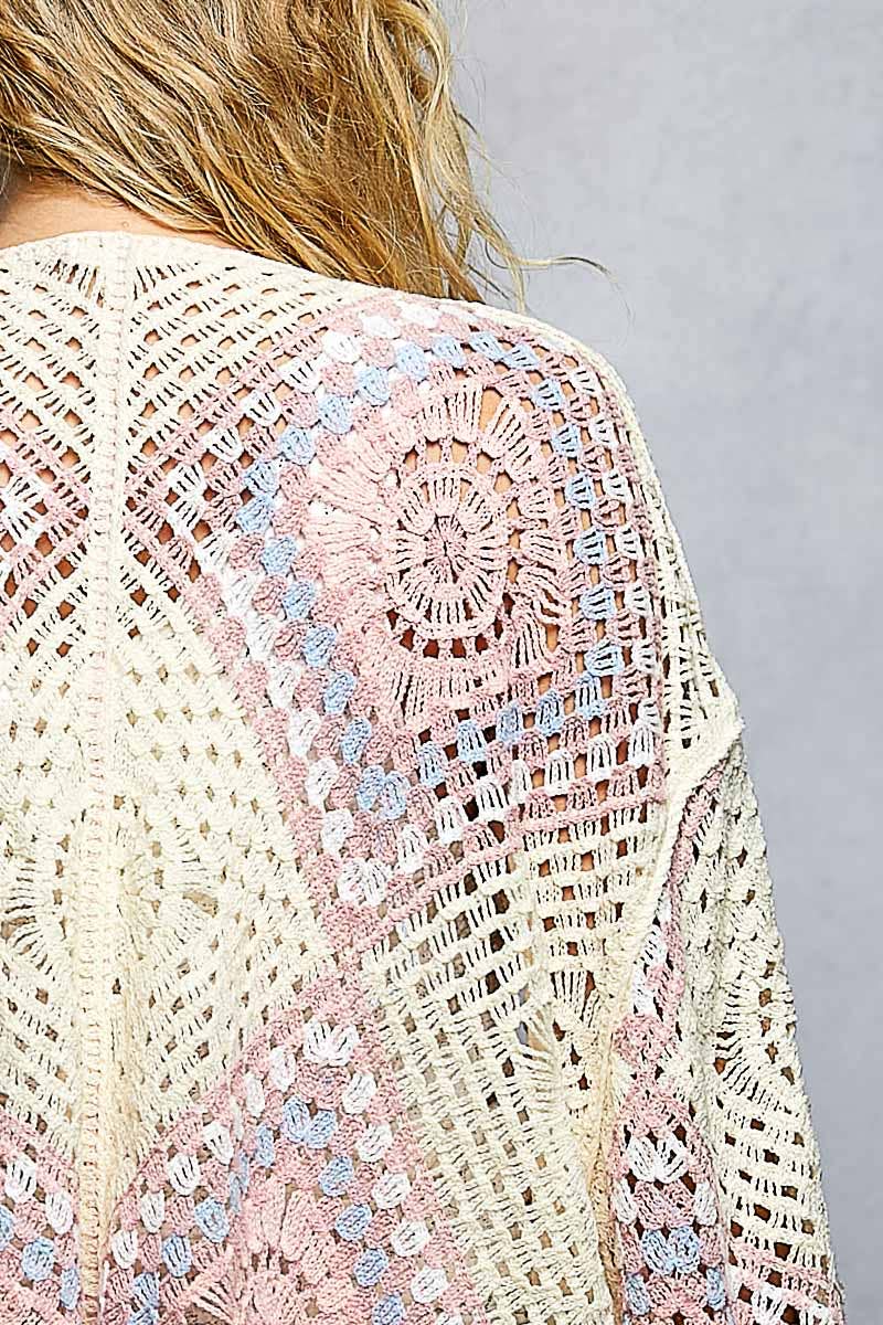 Granny Square Weave Roomy Fit Crochet Open Cardigan Top