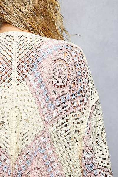 Granny Square Weave Roomy Fit Crochet Open Cardigan Top