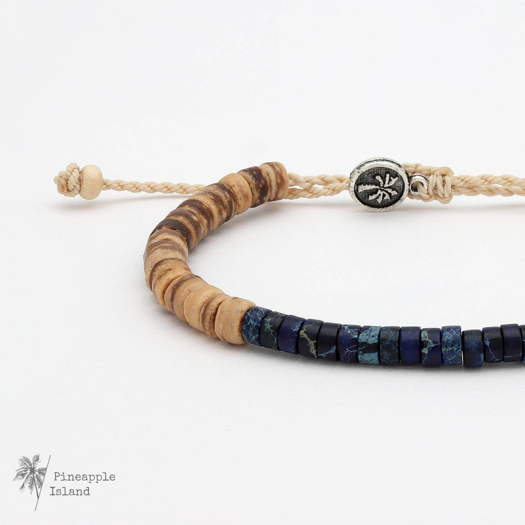 Koʻolau Wood Beaded Bracelet, Natural Stone Beads, Surf