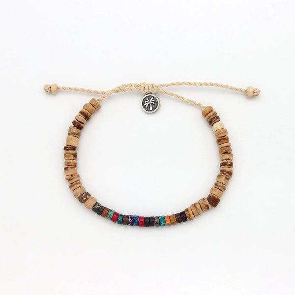 Koʻolau Wood Beaded Bracelet, Natural Stone Beads, Surf