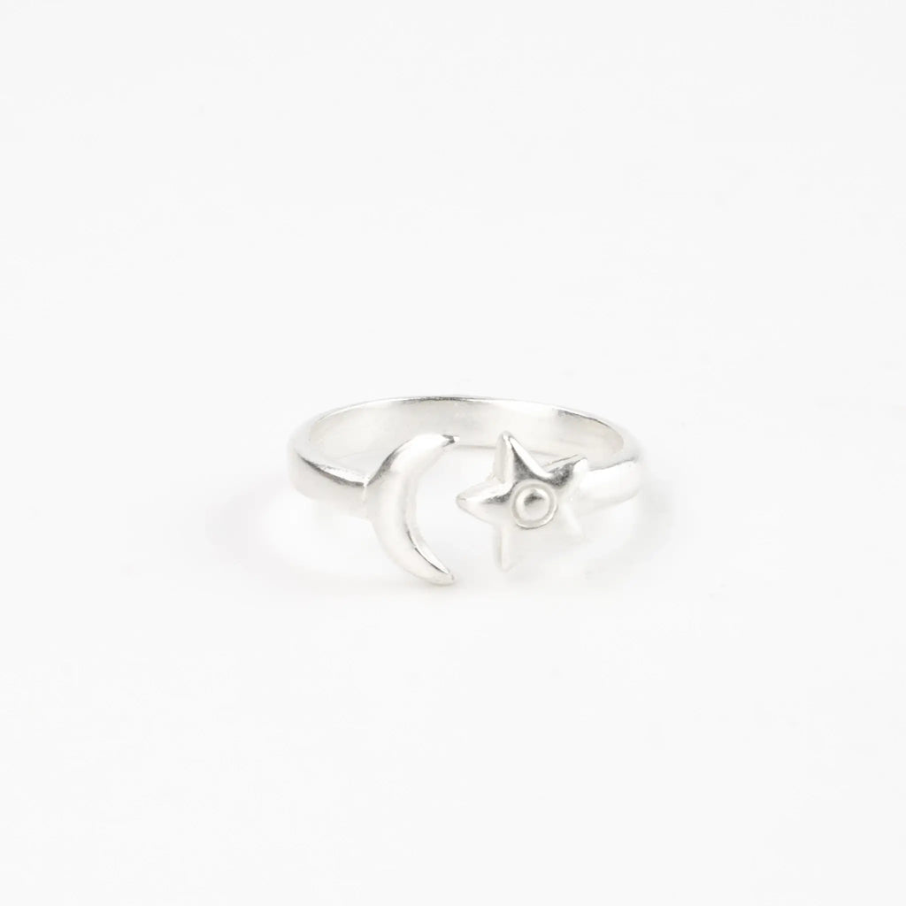 Adjustable Moon And Star Ring, Celestial Silver Ring