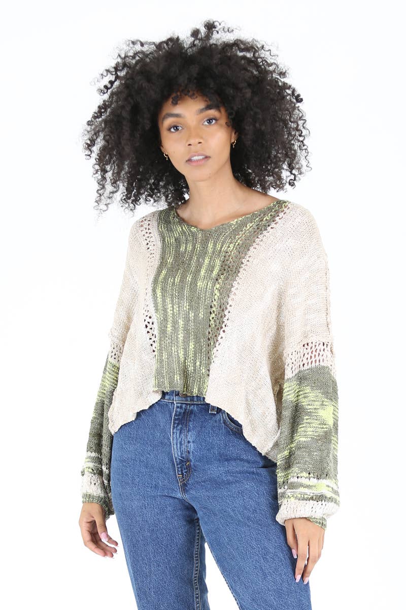 BEACHY LIGHT WEIGHT V NECK CROP PULLOVER SWEATER