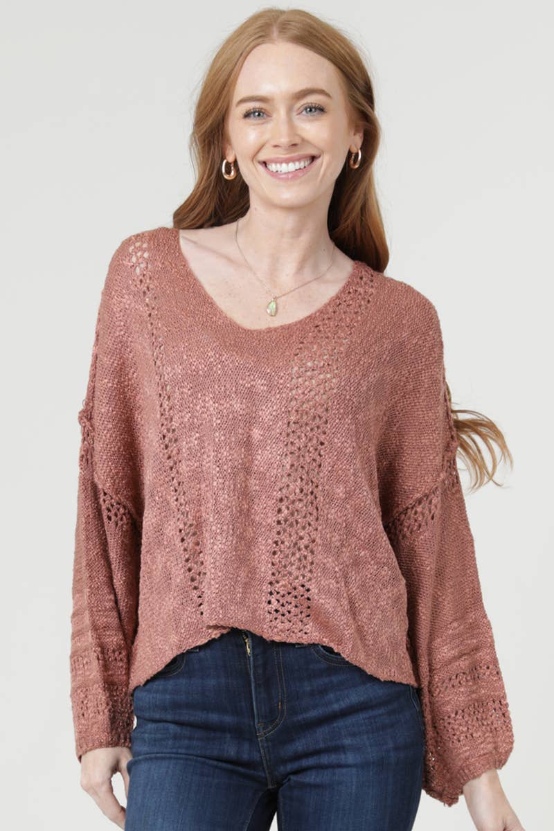 BEACHY LIGHT WEIGHT V NECK CROP PULLOVER SWEATER